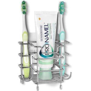 Wall Mount Toothbrush Holder Stainless Steel Toothpaste Organizer Bathroom Stand